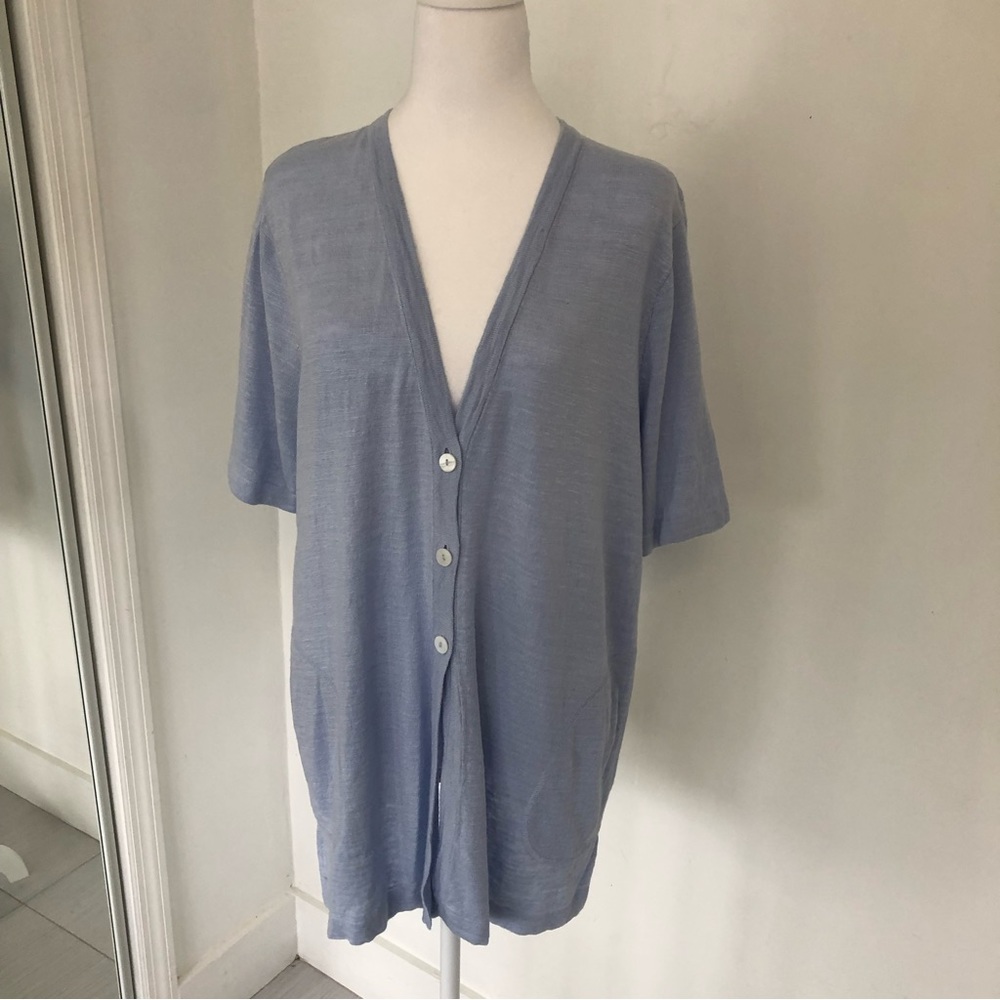 J.Jill Women’s Light Blue Short Sleeve Button Down Cardigan Sweater Sz L